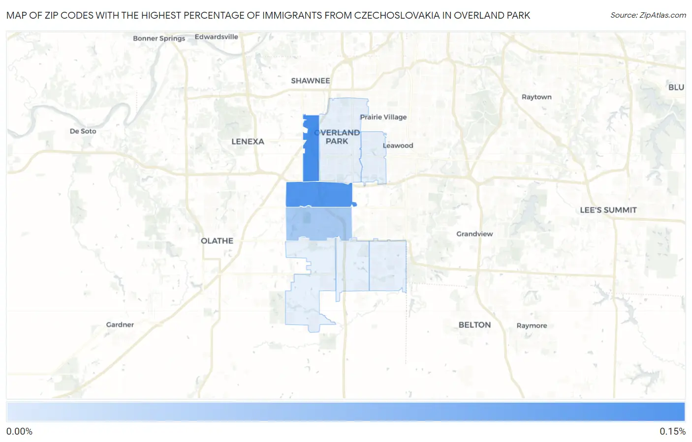 Zip Codes with the Highest Percentage of Immigrants from Czechoslovakia in Overland Park Map