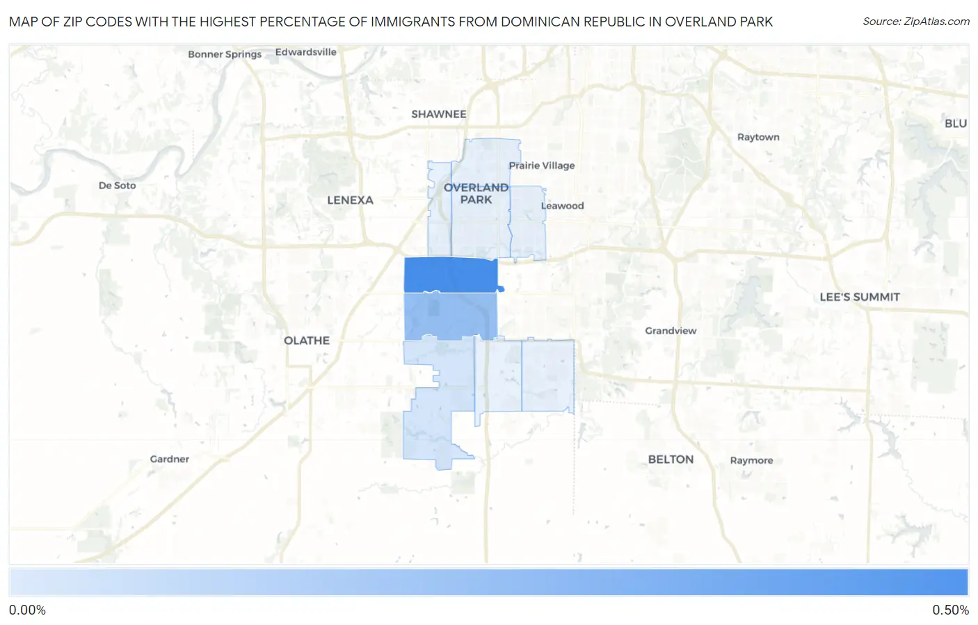 Zip Codes with the Highest Percentage of Immigrants from Dominican Republic in Overland Park Map