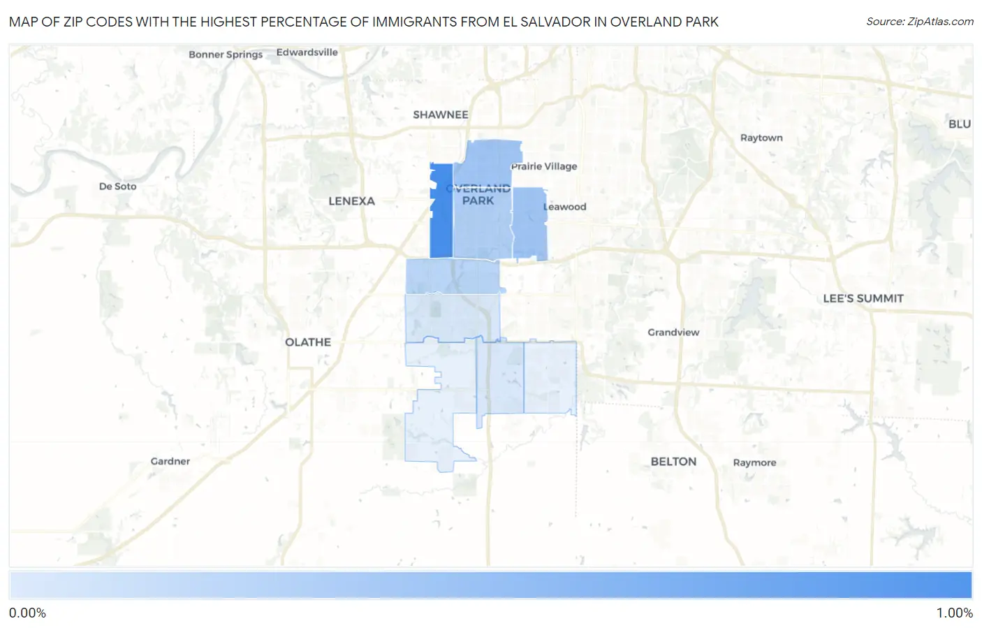 Zip Codes with the Highest Percentage of Immigrants from El Salvador in Overland Park Map