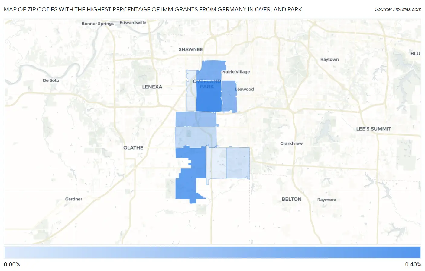 Zip Codes with the Highest Percentage of Immigrants from Germany in Overland Park Map