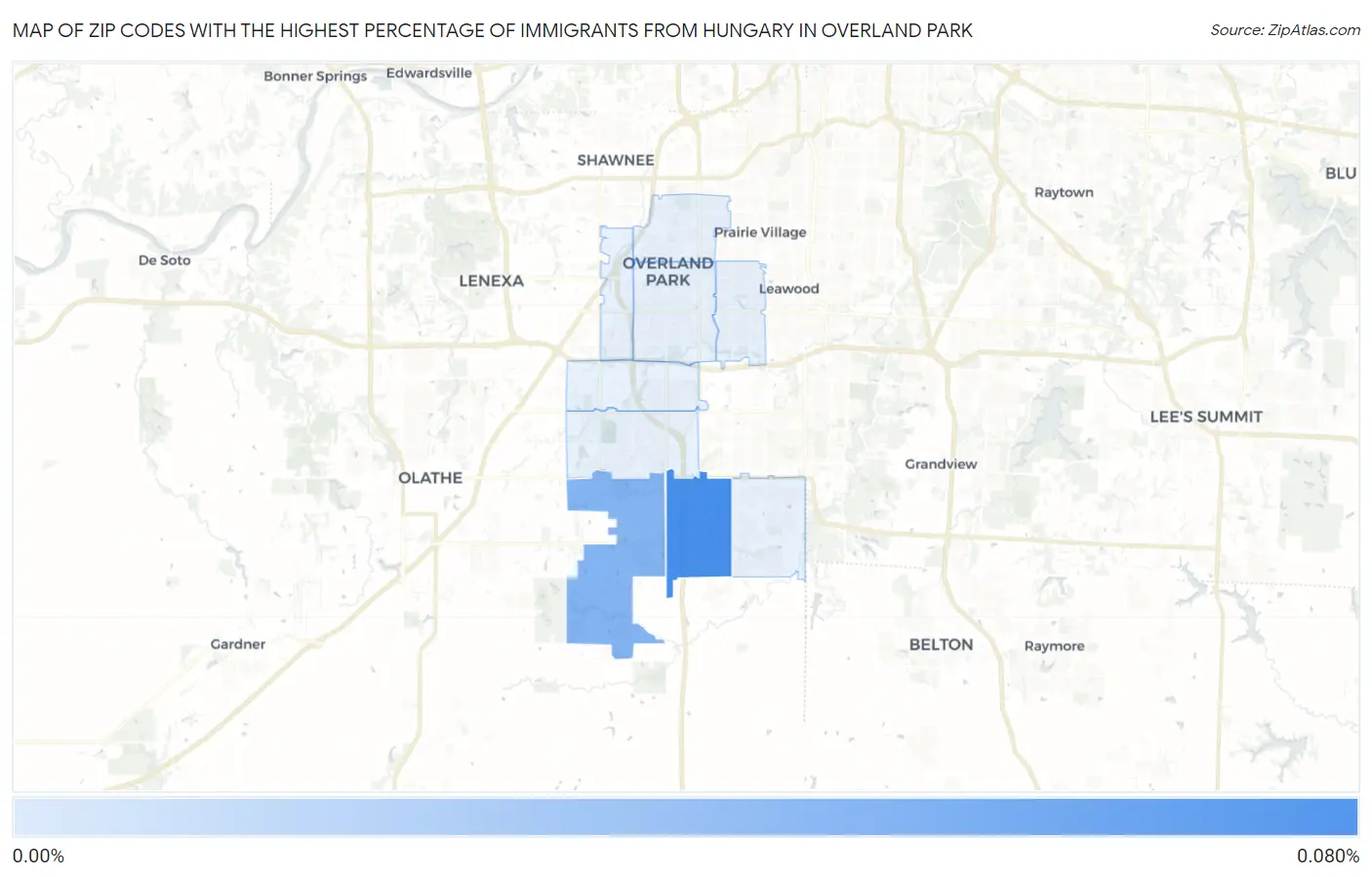 Zip Codes with the Highest Percentage of Immigrants from Hungary in Overland Park Map