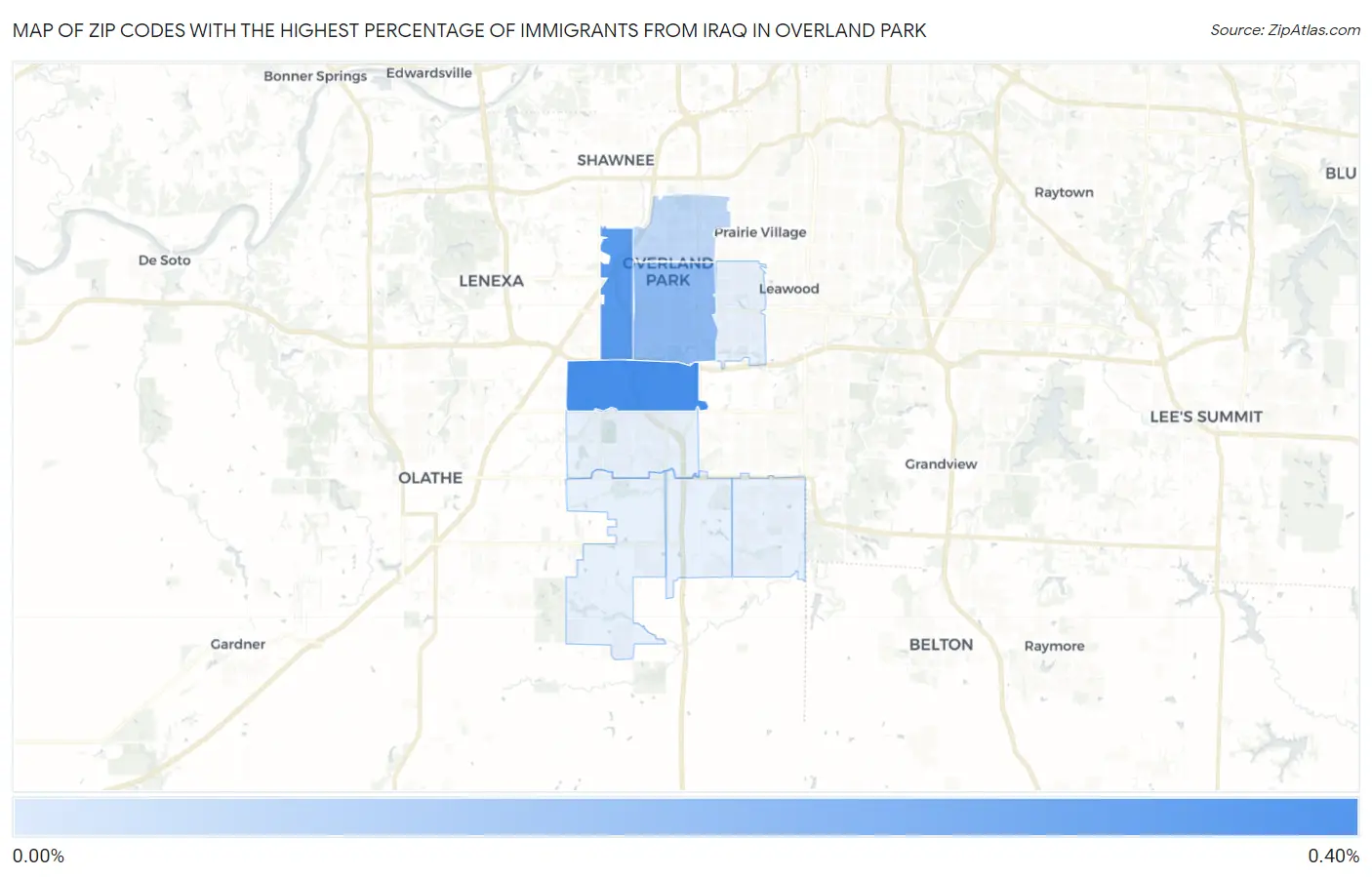 Zip Codes with the Highest Percentage of Immigrants from Iraq in Overland Park Map