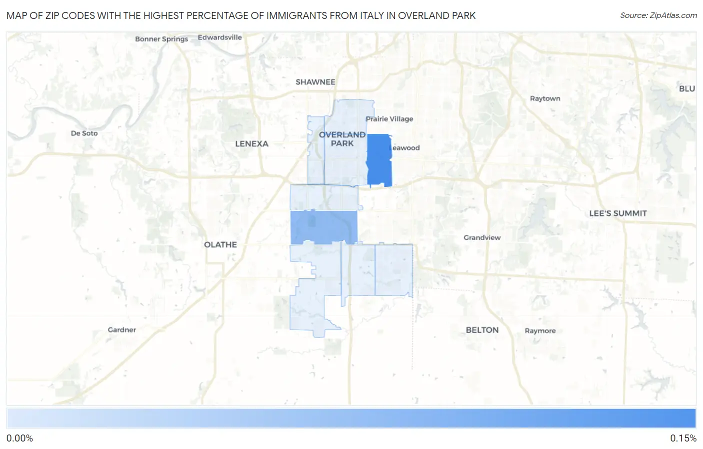 Zip Codes with the Highest Percentage of Immigrants from Italy in Overland Park Map