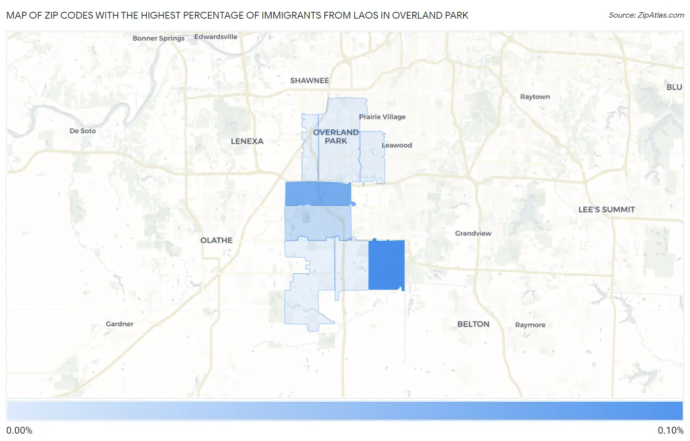Zip Codes with the Highest Percentage of Immigrants from Laos in Overland Park Map