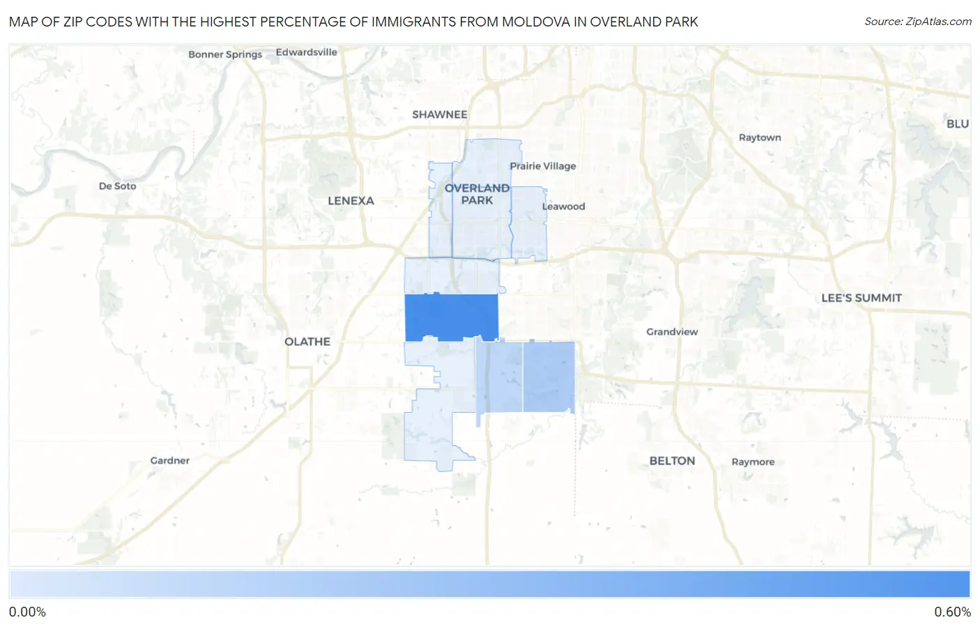 Zip Codes with the Highest Percentage of Immigrants from Moldova in Overland Park Map