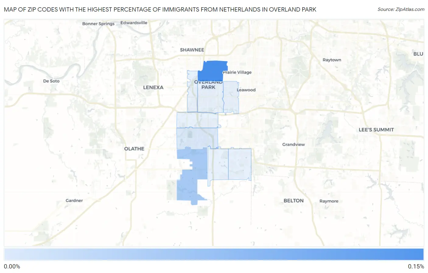 Zip Codes with the Highest Percentage of Immigrants from Netherlands in Overland Park Map