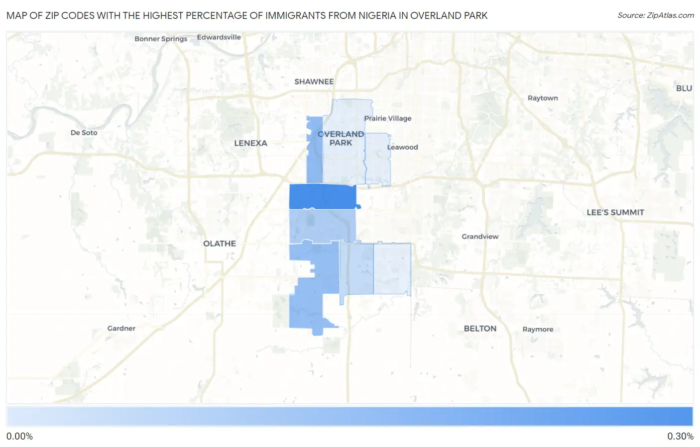 Zip Codes with the Highest Percentage of Immigrants from Nigeria in Overland Park Map