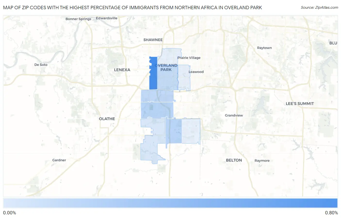 Zip Codes with the Highest Percentage of Immigrants from Northern Africa in Overland Park Map