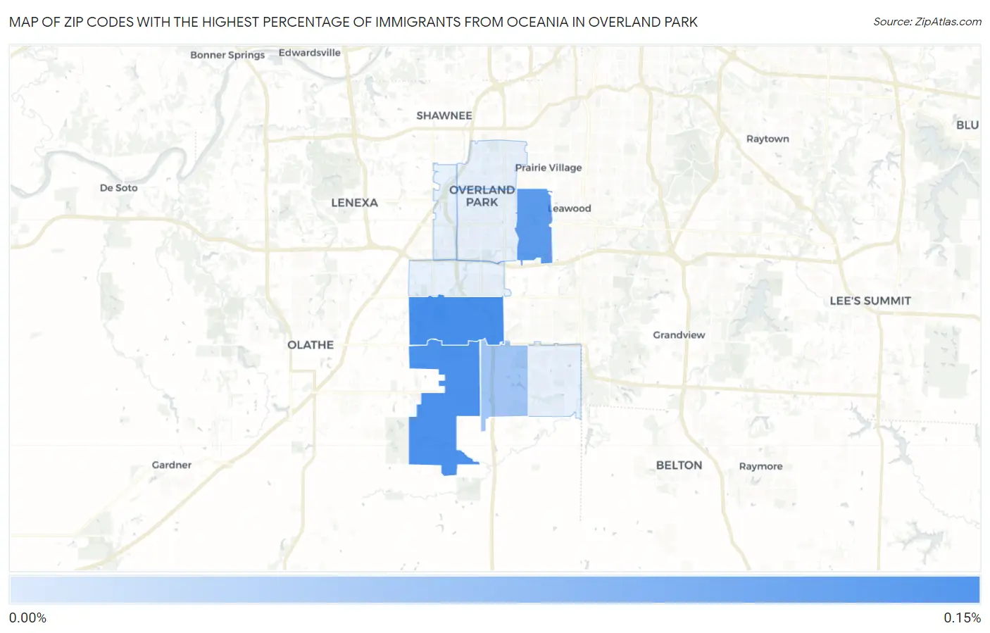 Zip Codes with the Highest Percentage of Immigrants from Oceania in Overland Park Map