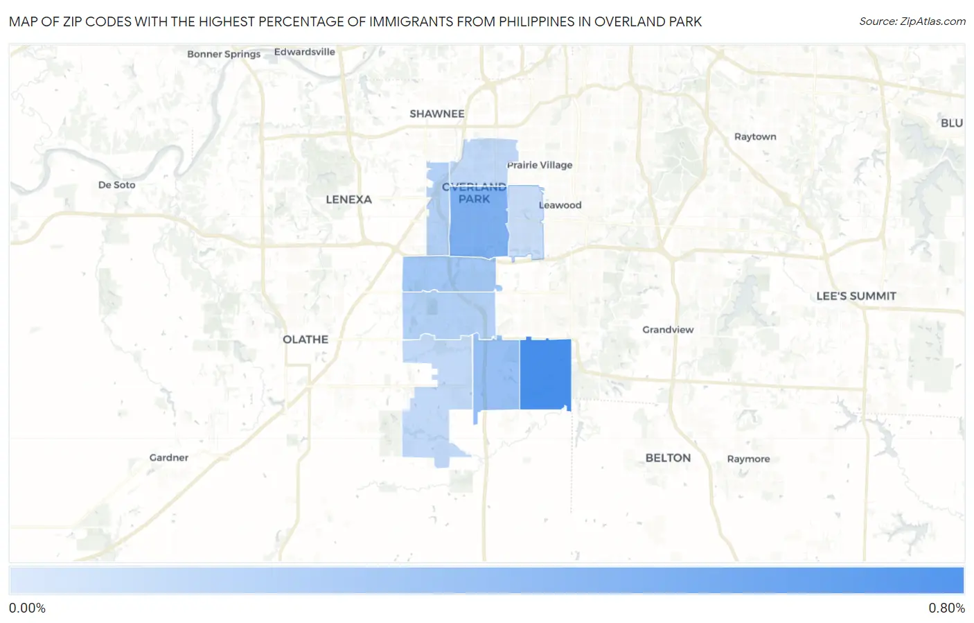 Zip Codes with the Highest Percentage of Immigrants from Philippines in Overland Park Map