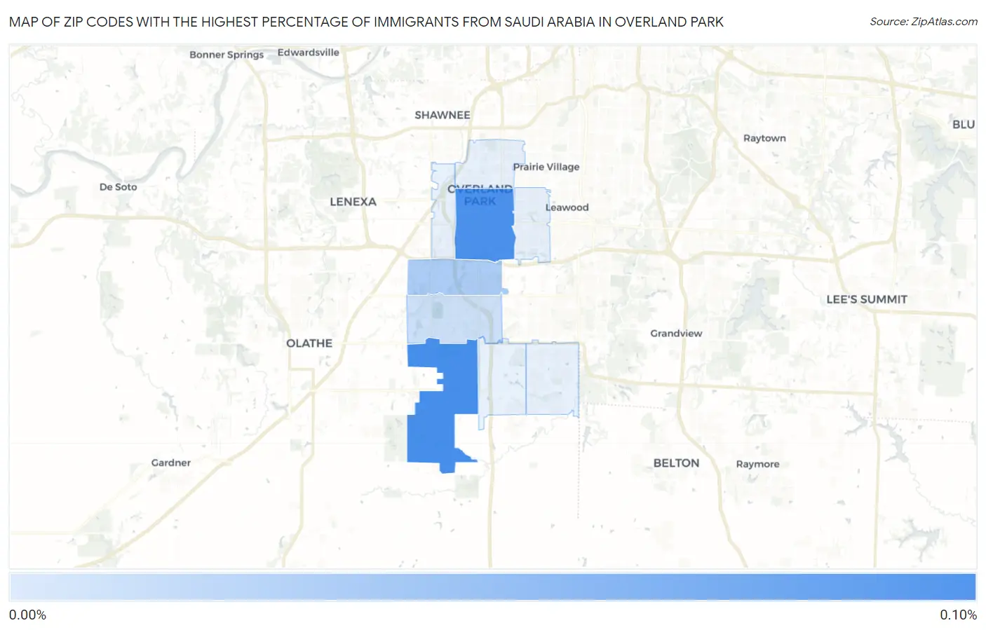 Zip Codes with the Highest Percentage of Immigrants from Saudi Arabia in Overland Park Map
