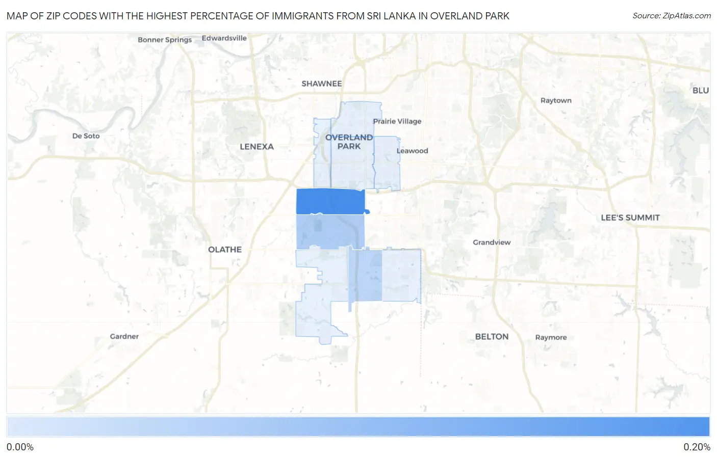 Zip Codes with the Highest Percentage of Immigrants from Sri Lanka in Overland Park Map