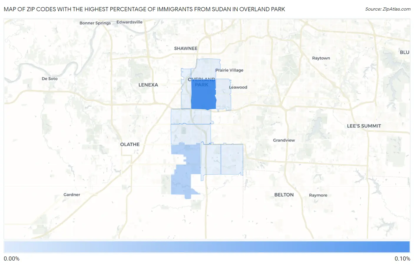 Zip Codes with the Highest Percentage of Immigrants from Sudan in Overland Park Map