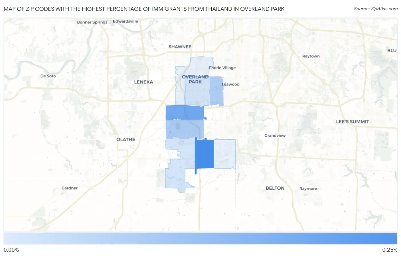 Zip Codes with the Highest Percentage of Immigrants from Thailand in Overland Park Map