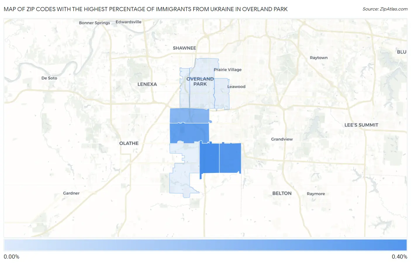 Zip Codes with the Highest Percentage of Immigrants from Ukraine in Overland Park Map