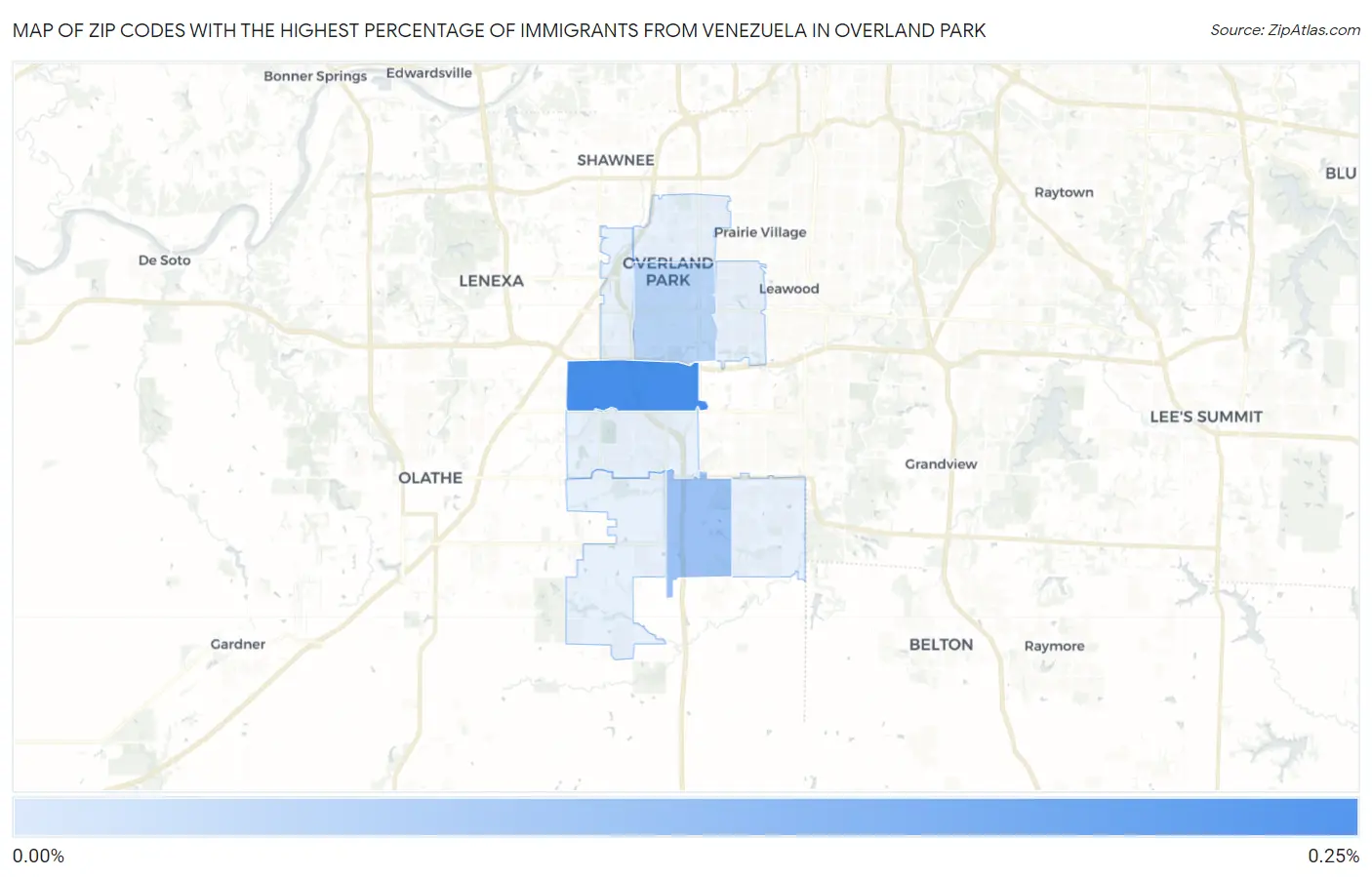 Zip Codes with the Highest Percentage of Immigrants from Venezuela in Overland Park Map