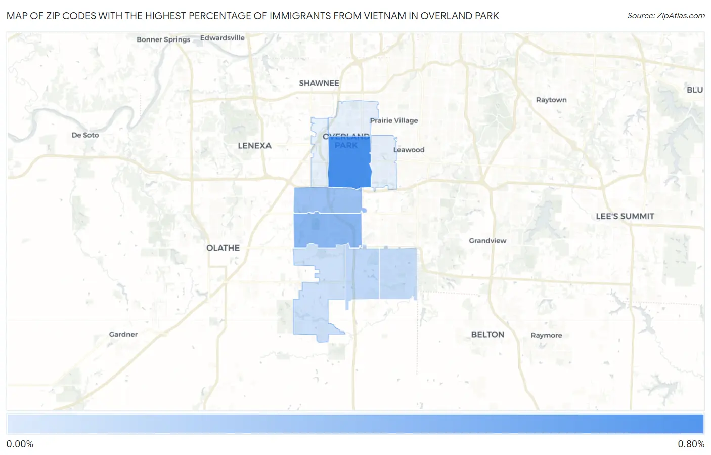 Zip Codes with the Highest Percentage of Immigrants from Vietnam in Overland Park Map