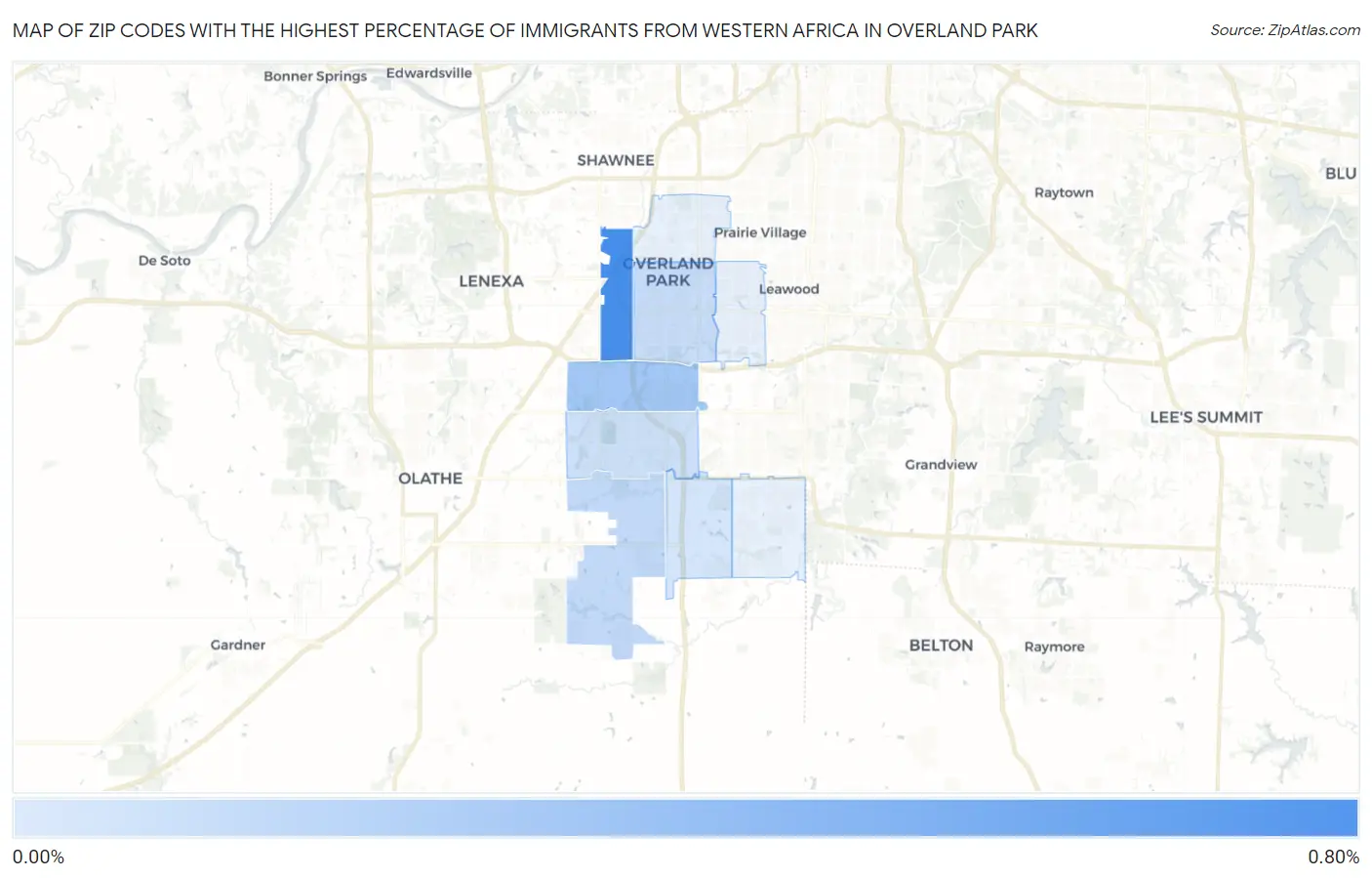 Zip Codes with the Highest Percentage of Immigrants from Western Africa in Overland Park Map