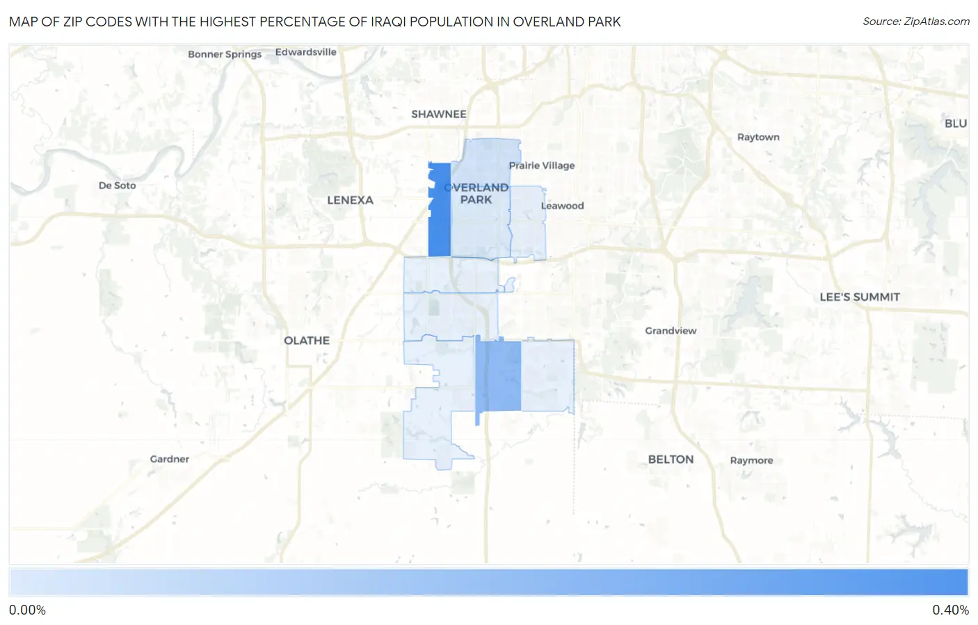 Zip Codes with the Highest Percentage of Iraqi Population in Overland Park Map