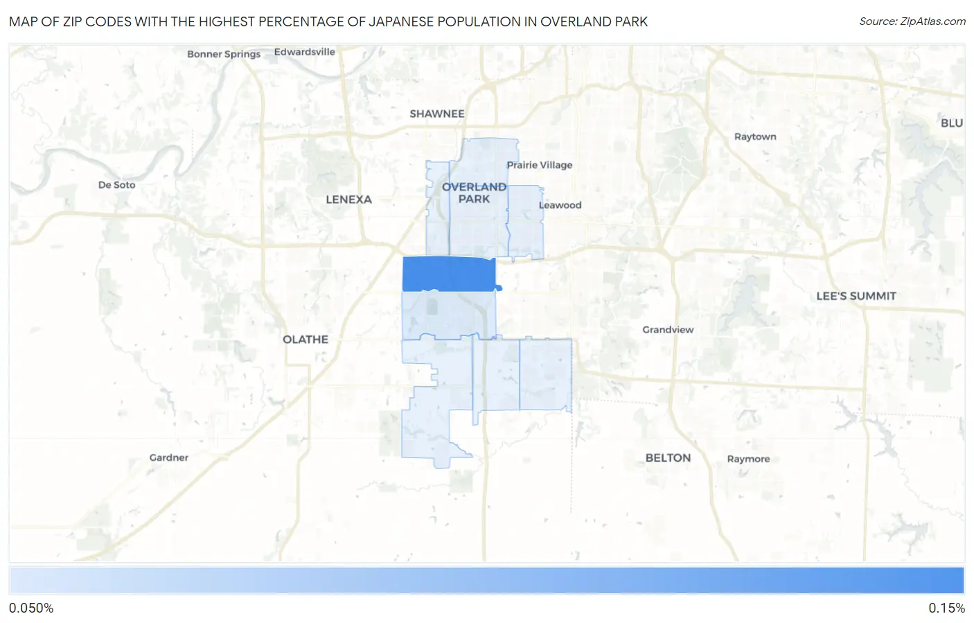 Zip Codes with the Highest Percentage of Japanese Population in Overland Park Map