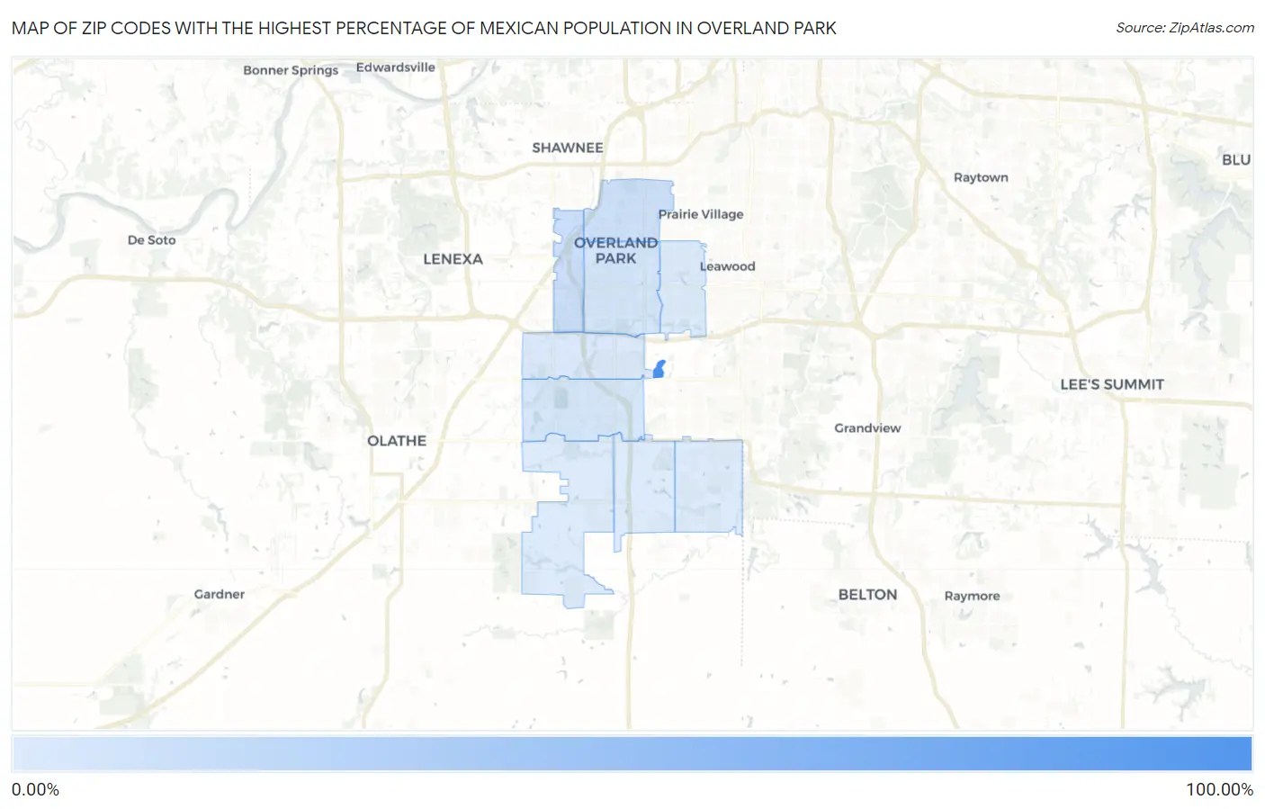 Zip Codes with the Highest Percentage of Mexican Population in Overland Park Map