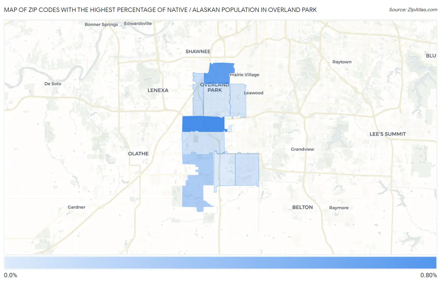 Zip Codes with the Highest Percentage of Native / Alaskan Population in Overland Park Map
