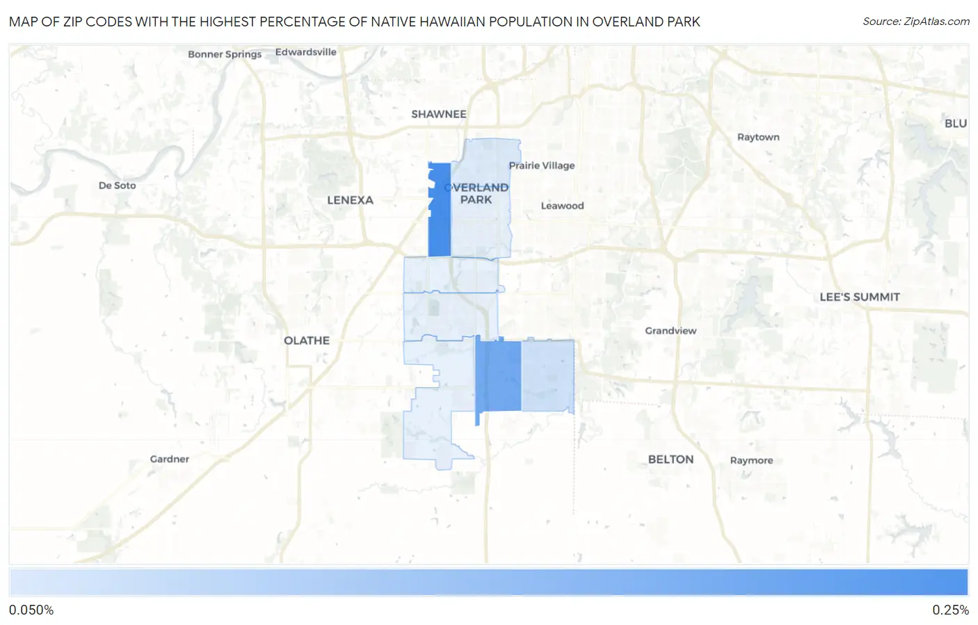 Zip Codes with the Highest Percentage of Native Hawaiian Population in Overland Park Map