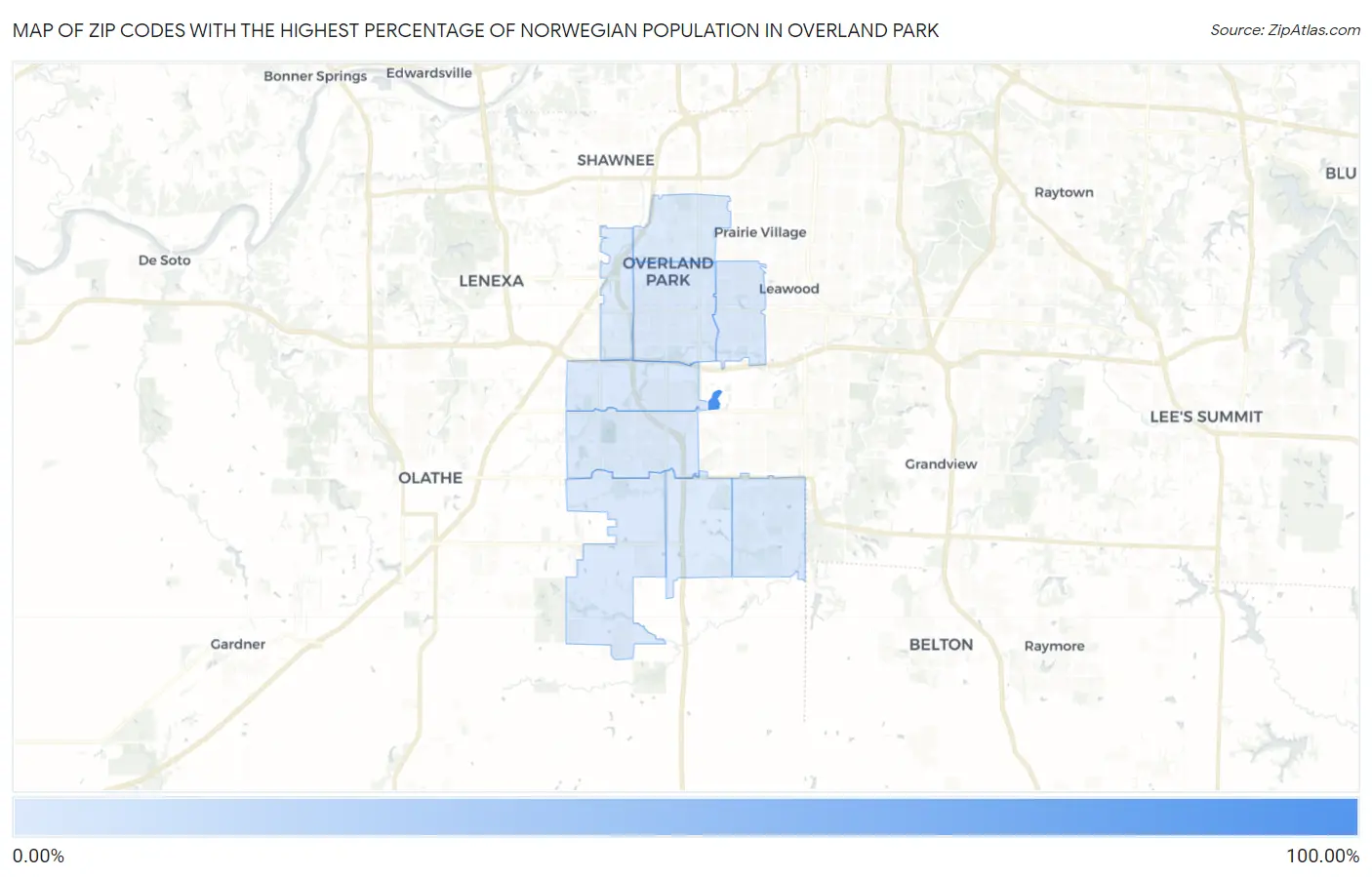 Zip Codes with the Highest Percentage of Norwegian Population in Overland Park Map