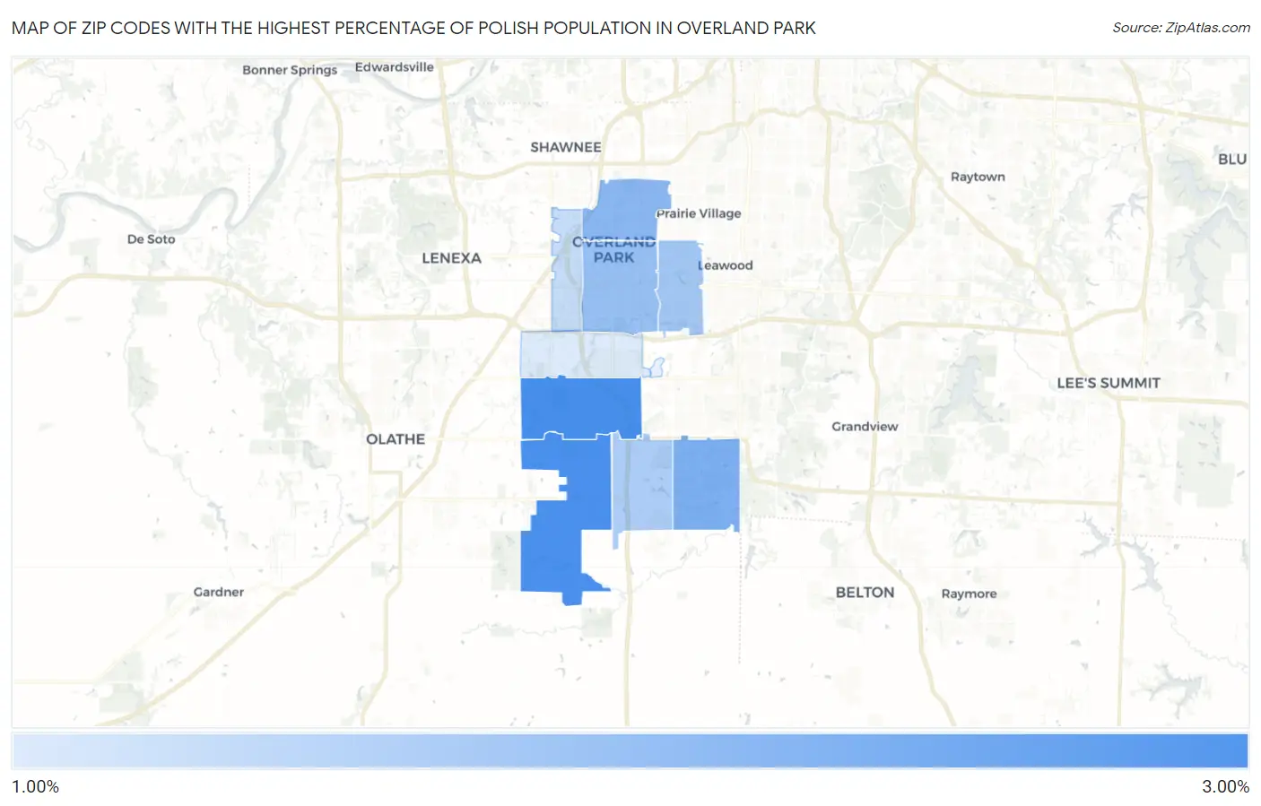 Zip Codes with the Highest Percentage of Polish Population in Overland Park Map
