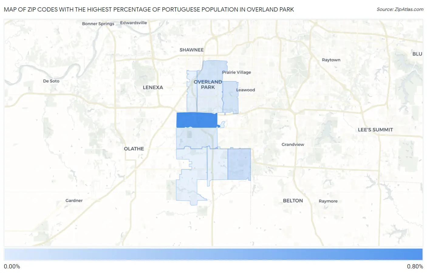 Zip Codes with the Highest Percentage of Portuguese Population in Overland Park Map