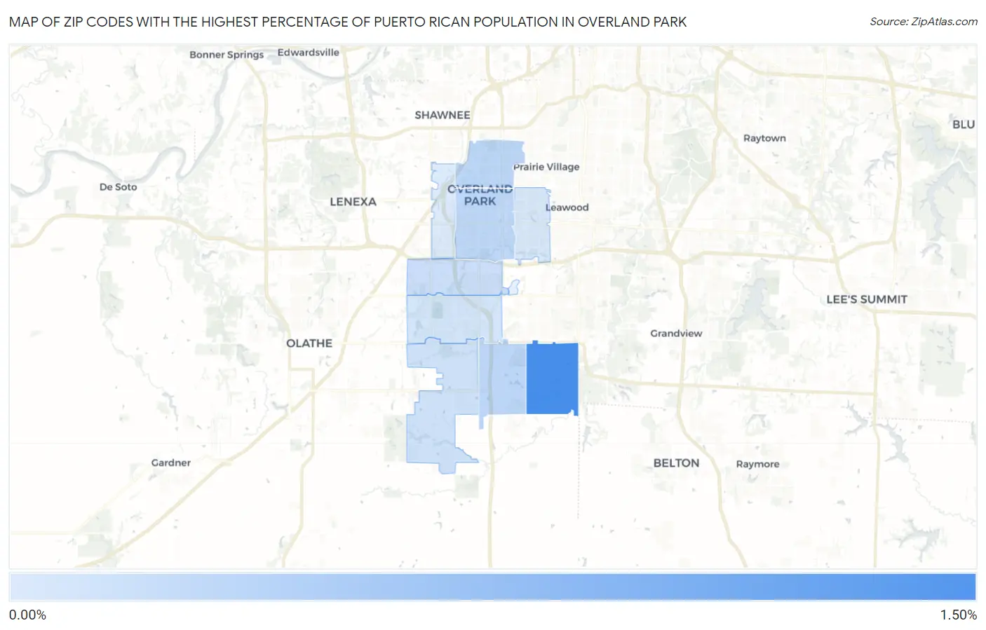 Zip Codes with the Highest Percentage of Puerto Rican Population in Overland Park Map
