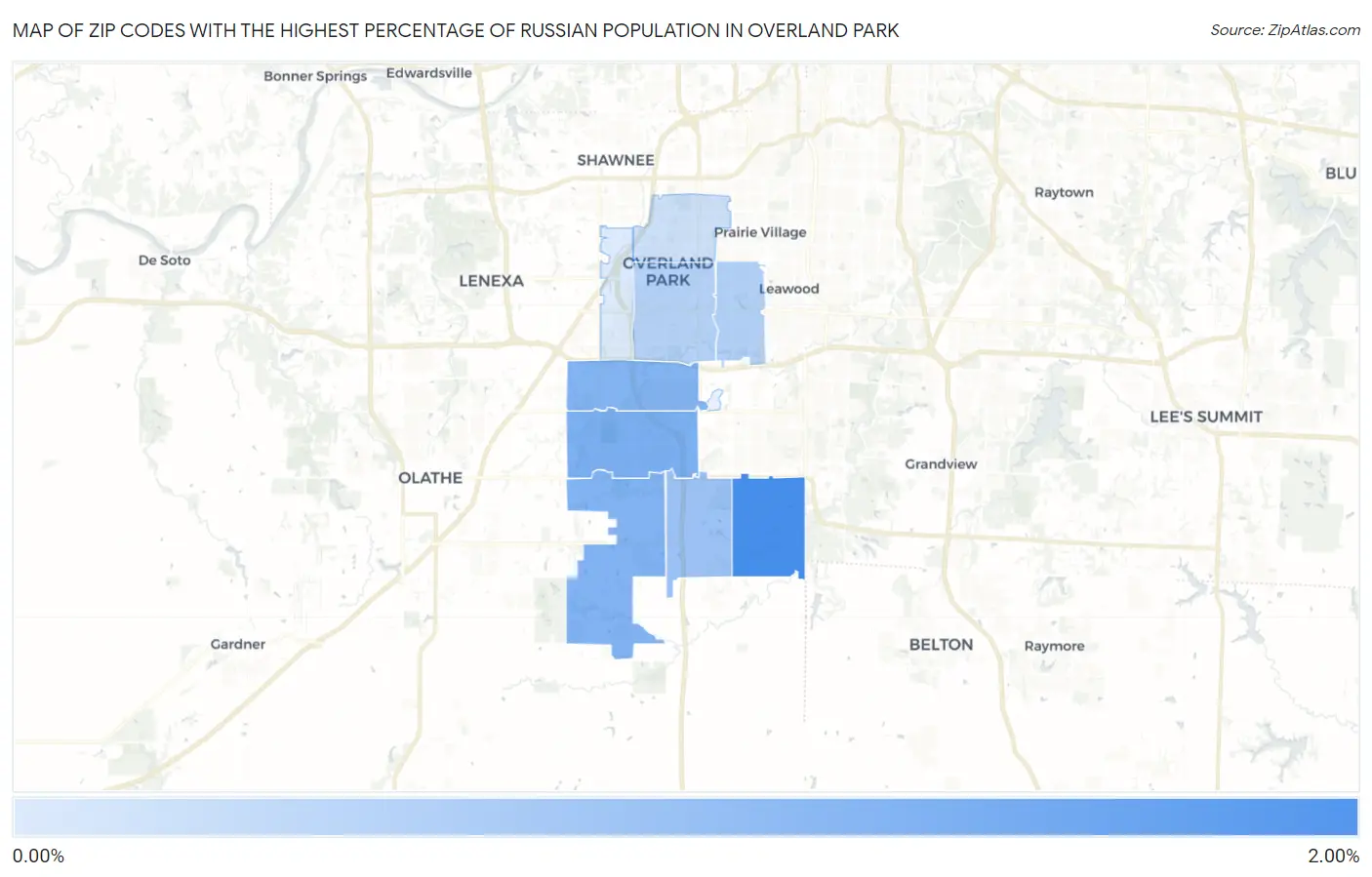 Zip Codes with the Highest Percentage of Russian Population in Overland Park Map