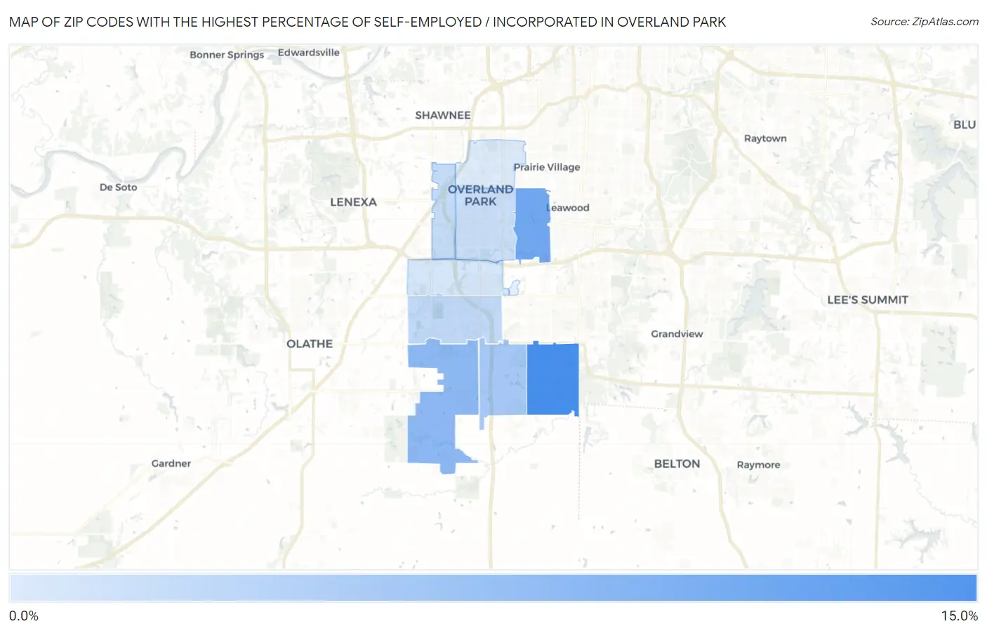 Zip Codes with the Highest Percentage of Self-Employed / Incorporated in Overland Park Map