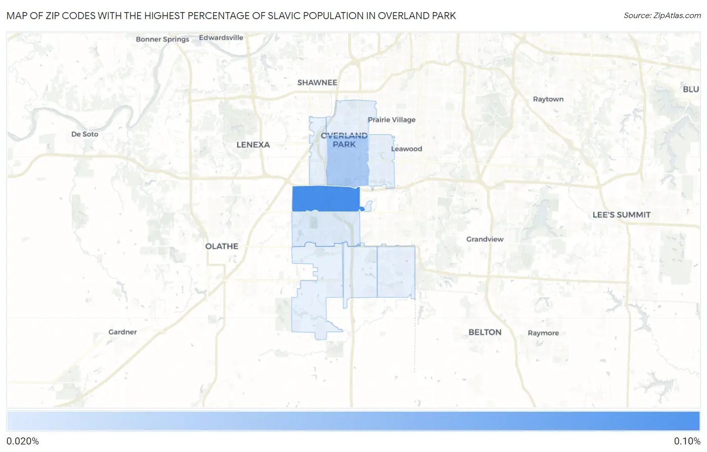 Zip Codes with the Highest Percentage of Slavic Population in Overland Park Map