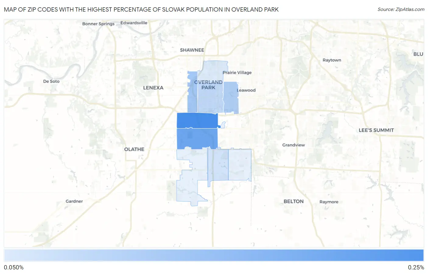 Zip Codes with the Highest Percentage of Slovak Population in Overland Park Map