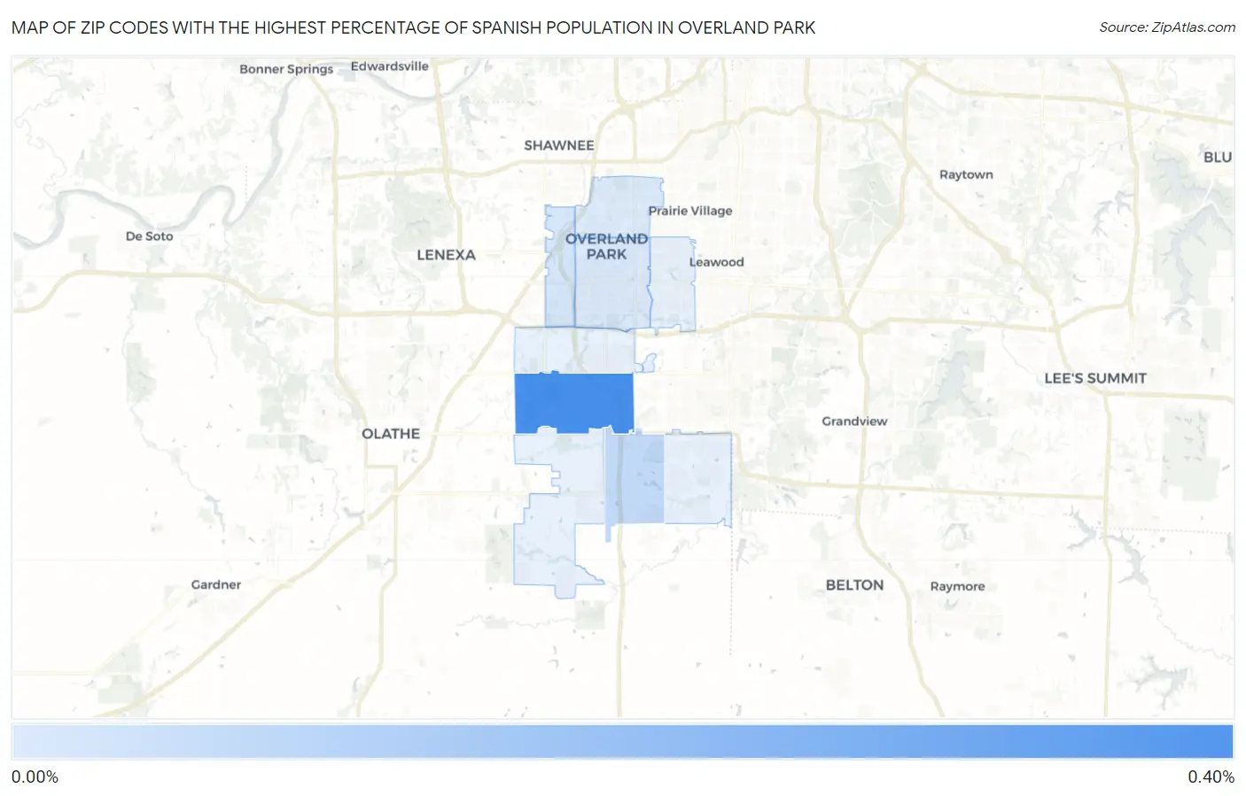 Zip Codes with the Highest Percentage of Spanish Population in Overland Park Map