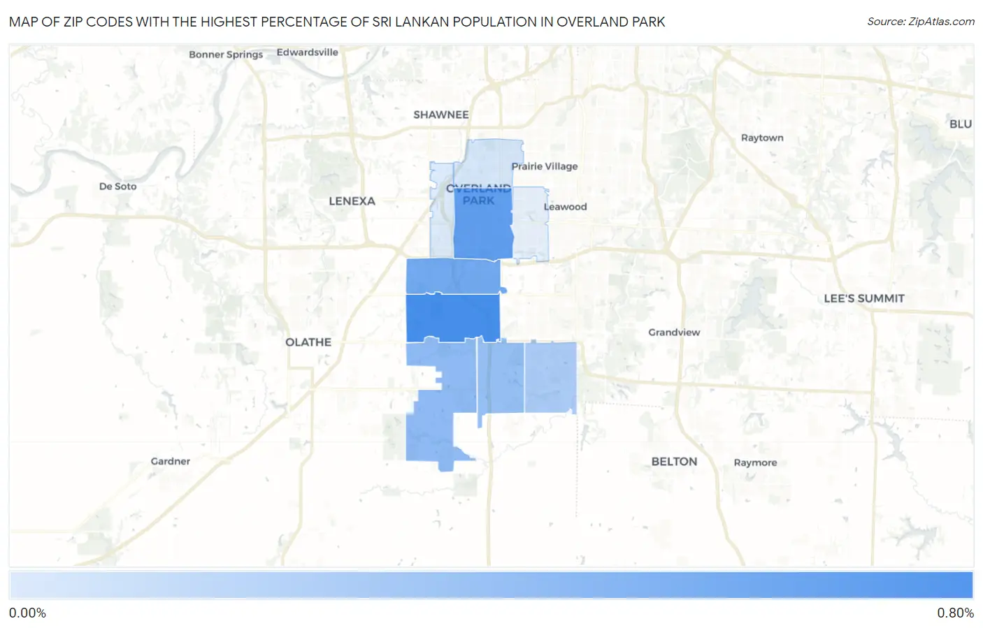 Zip Codes with the Highest Percentage of Sri Lankan Population in Overland Park Map