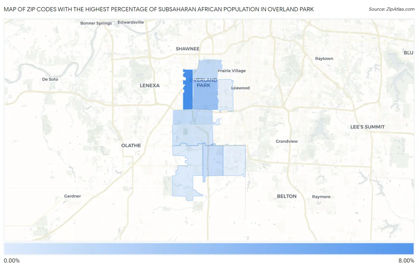 Zip Codes with the Highest Percentage of Subsaharan African Population in Overland Park Map