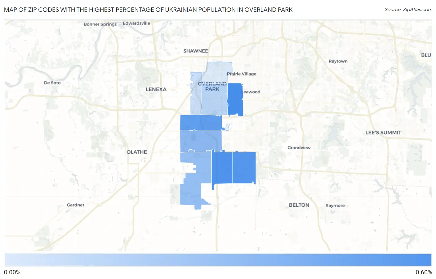 Zip Codes with the Highest Percentage of Ukrainian Population in Overland Park Map