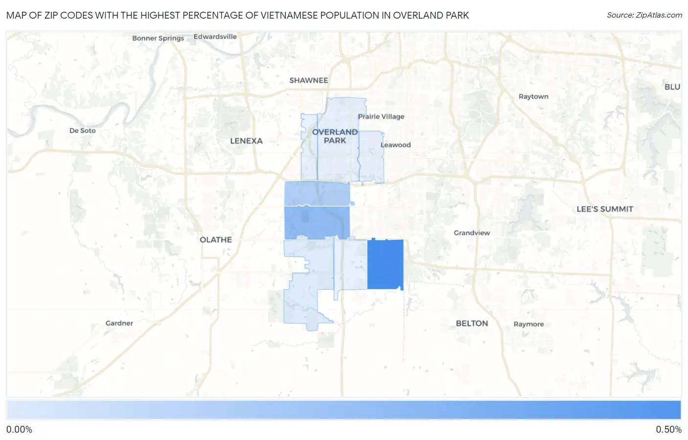 Zip Codes with the Highest Percentage of Vietnamese Population in Overland Park Map