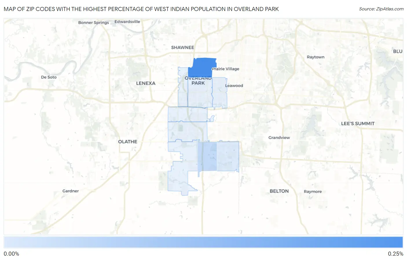Zip Codes with the Highest Percentage of West Indian Population in Overland Park Map