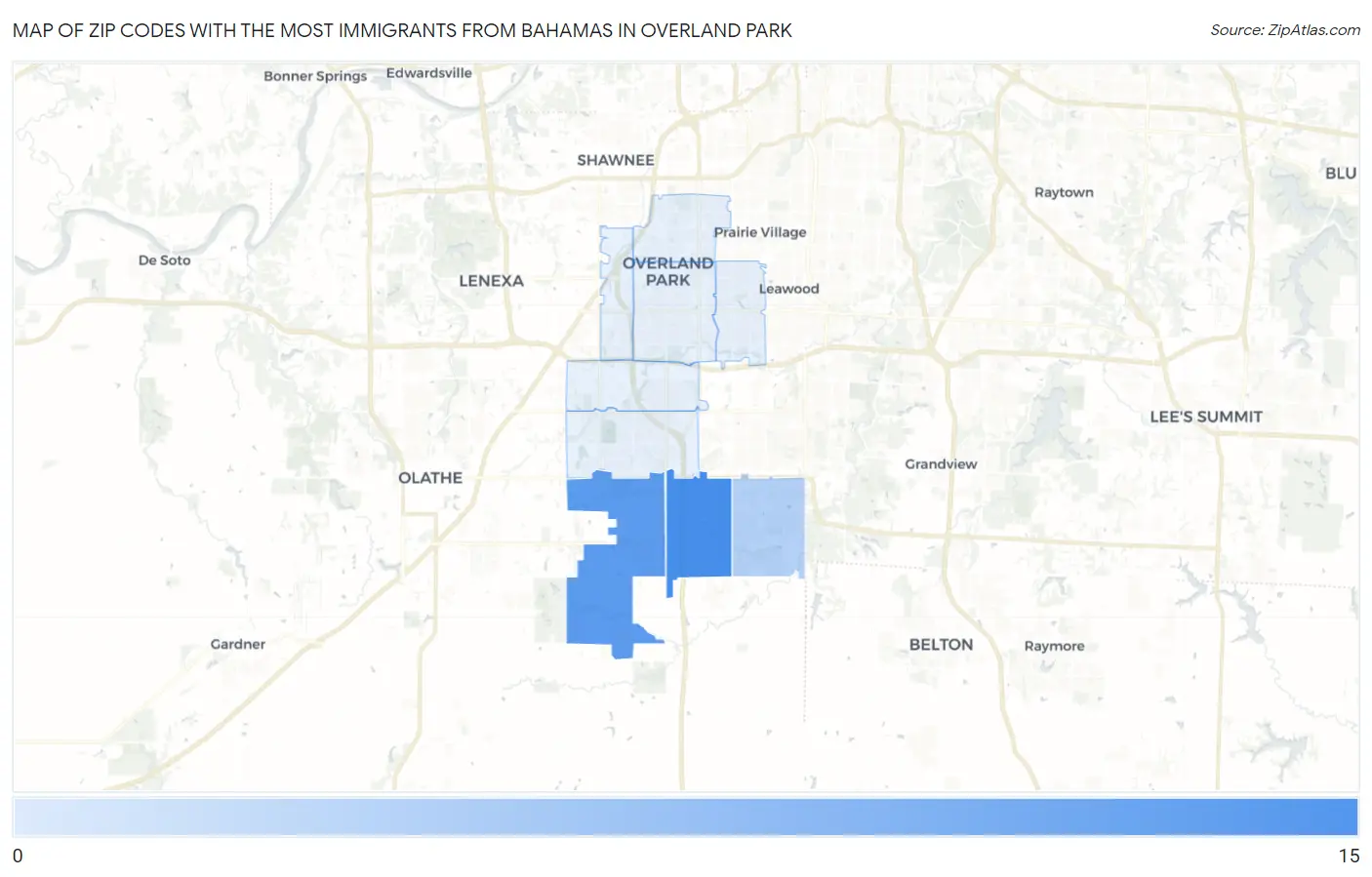 Zip Codes with the Most Immigrants from Bahamas in Overland Park Map