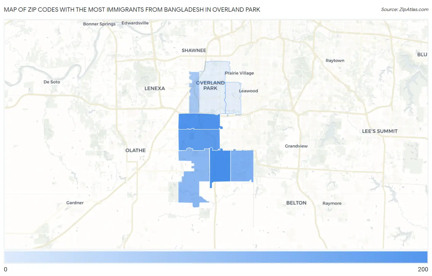 Zip Codes with the Most Immigrants from Bangladesh in Overland Park Map