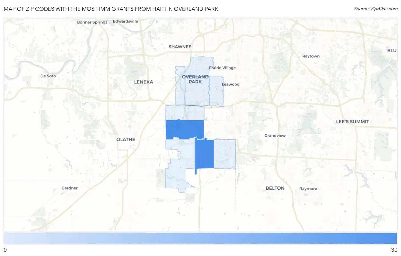 Zip Codes with the Most Immigrants from Haiti in Overland Park Map