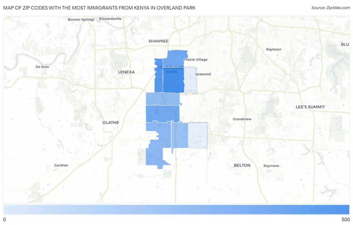 Zip Codes with the Most Immigrants from Kenya in Overland Park Map