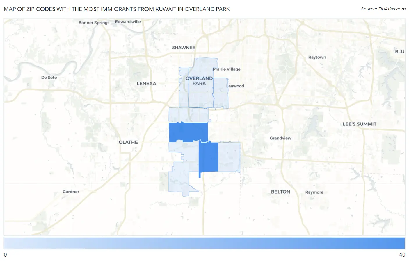 Zip Codes with the Most Immigrants from Kuwait in Overland Park Map
