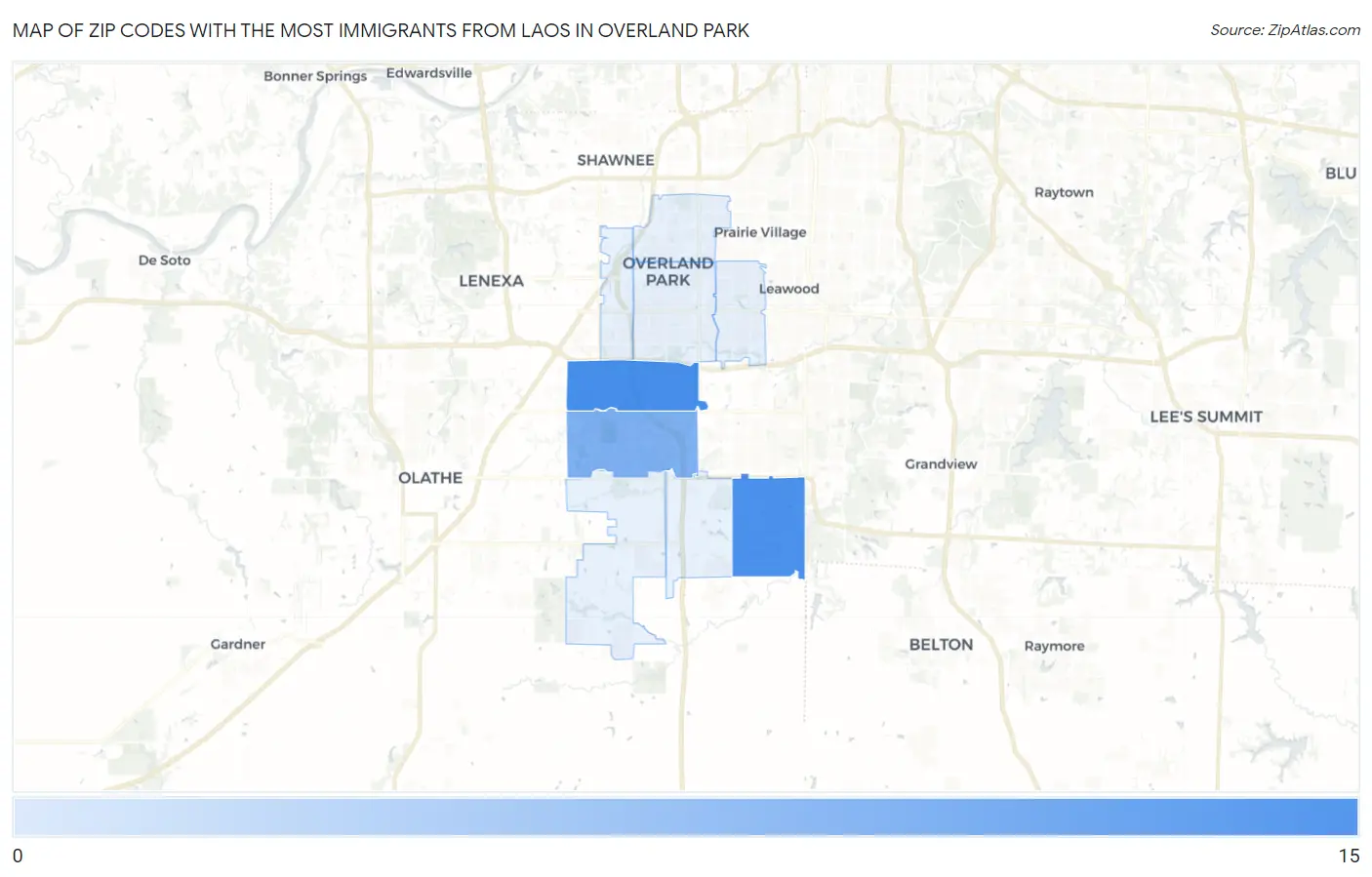 Zip Codes with the Most Immigrants from Laos in Overland Park Map