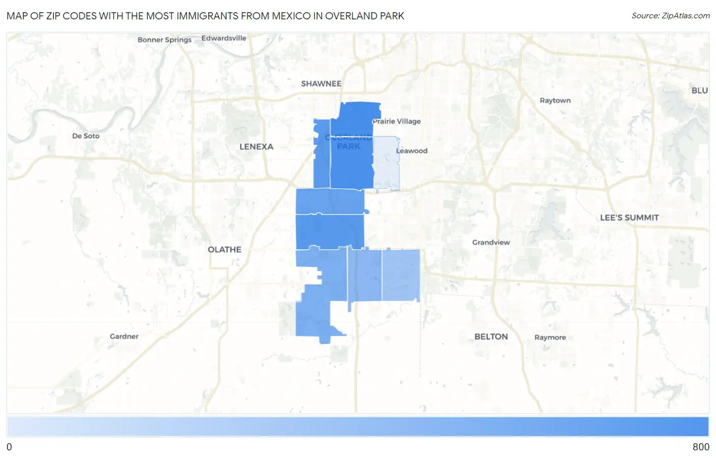Zip Codes with the Most Immigrants from Mexico in Overland Park Map