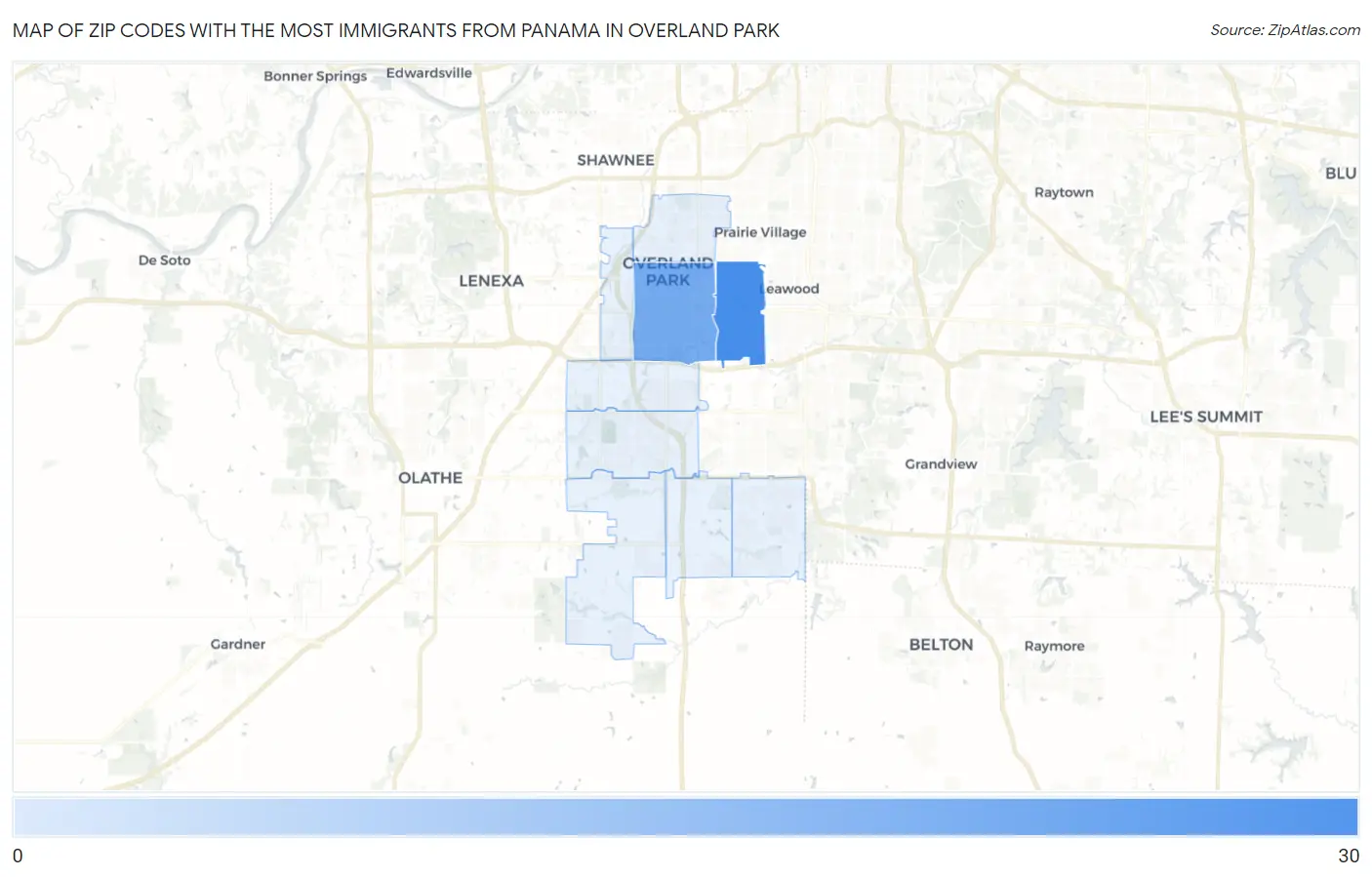Zip Codes with the Most Immigrants from Panama in Overland Park Map