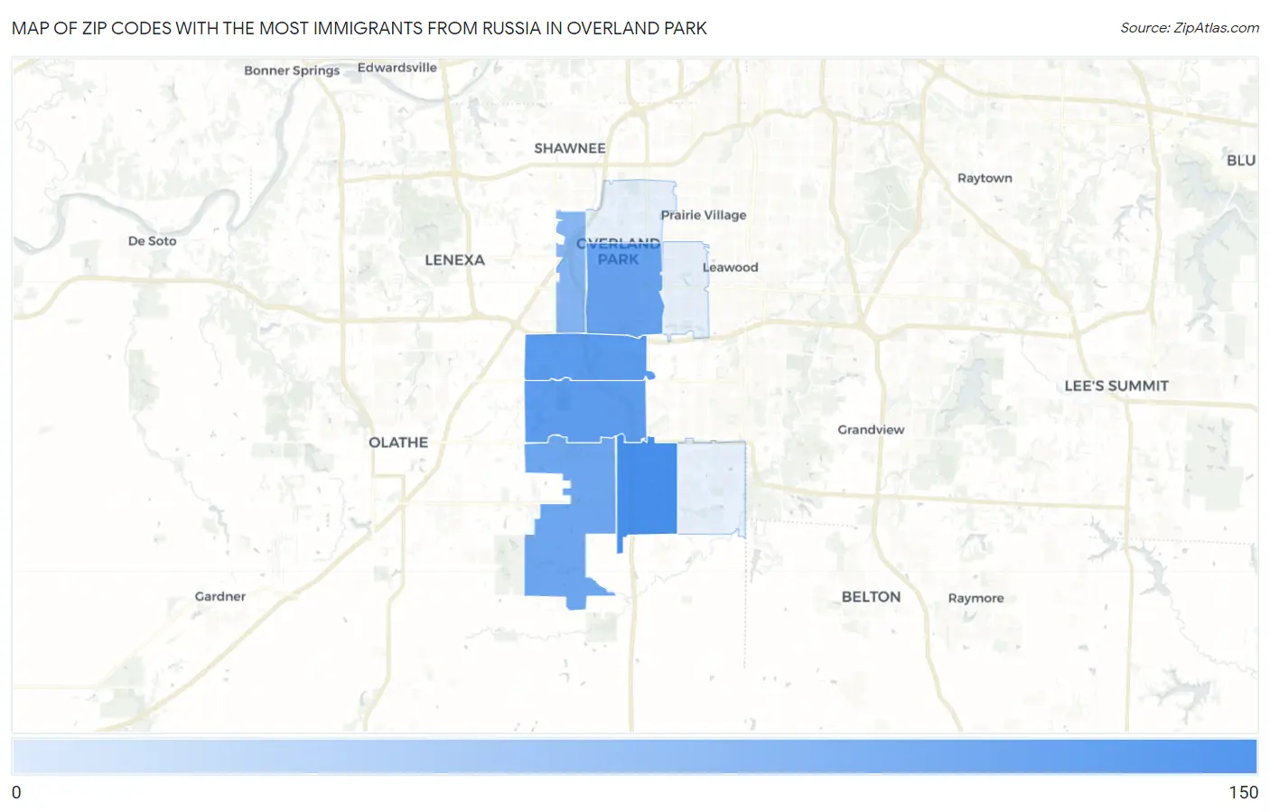 Zip Codes with the Most Immigrants from Russia in Overland Park Map